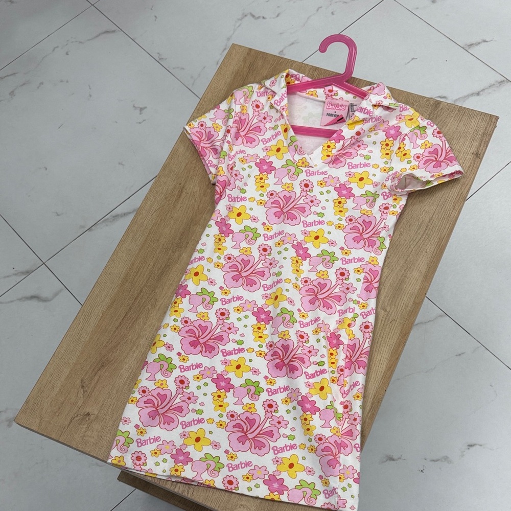 Barbie Pink and Yellow Floral Knit Tee Dress
